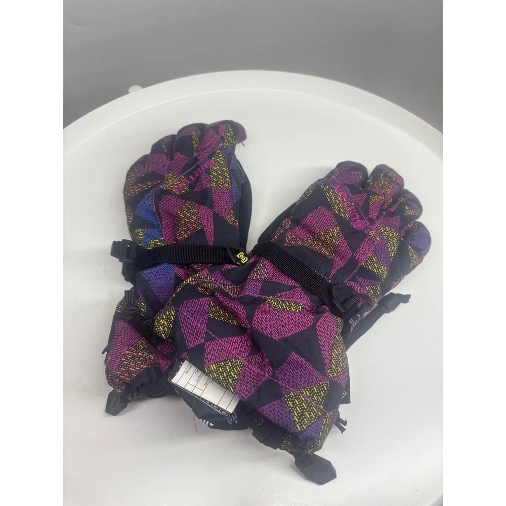 Burton Kids GORE-TEX Snowboard Gloves Purple Geometric Print Winter Ski L